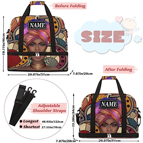 Customize Personalized Travel Duffel Bag African Afro Woman Sport Gym Bag for Woman Man,Waterproof Foldable Weekend Overnight Bag for Yoga Workout Training with Shoe Compartment2