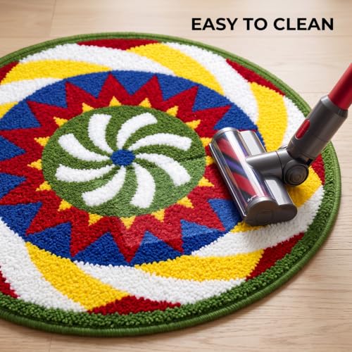 Image of VAS COLLECTIONS Decorative Round Rangoli Mat, Traditional Floral Rangoli Floor Decoration for Pooja Room, Festive Home Decor, Decorative Mat for Entrance, Living Room & Temple, 23 Inches - Starburst