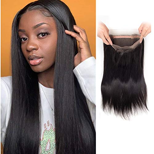Brazilian Virgin Human Hair Straight 360 Lace Frontal 14 inch with Baby Hair pre Plucked