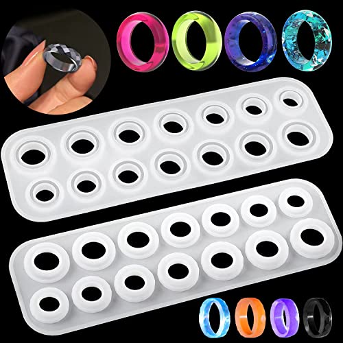 Resin Ring Molds Silicone Silicone for Epoxy Resin 14 Sizes with Round and Rhombic Faces Making Rings Earrings Pendants Crafts Christmas Gifts