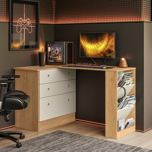 Cômoda com Mesa Giratória Gamer Freijó Off White Qmovi