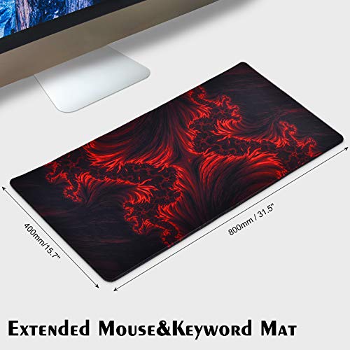 Gaming Mouse Pad, veecom Red Large Gaming Mouse Pads 31.5×15.75In, Big Mouse Pad XL with Non-Slip Base, Computer Extended Keyboard Mouse Pad Desk Pad, Flame Pattern
