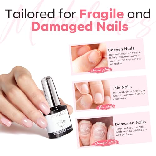modelones Builder Gel for Nails, Jelly Pink 6 in One Nude Rubber Base Coat Strengthen Apex Building Extension Long Last Protect Soak Off Color Base Gel Manicure for Fragile Nails Art DIY Home Top Coat - Image 3