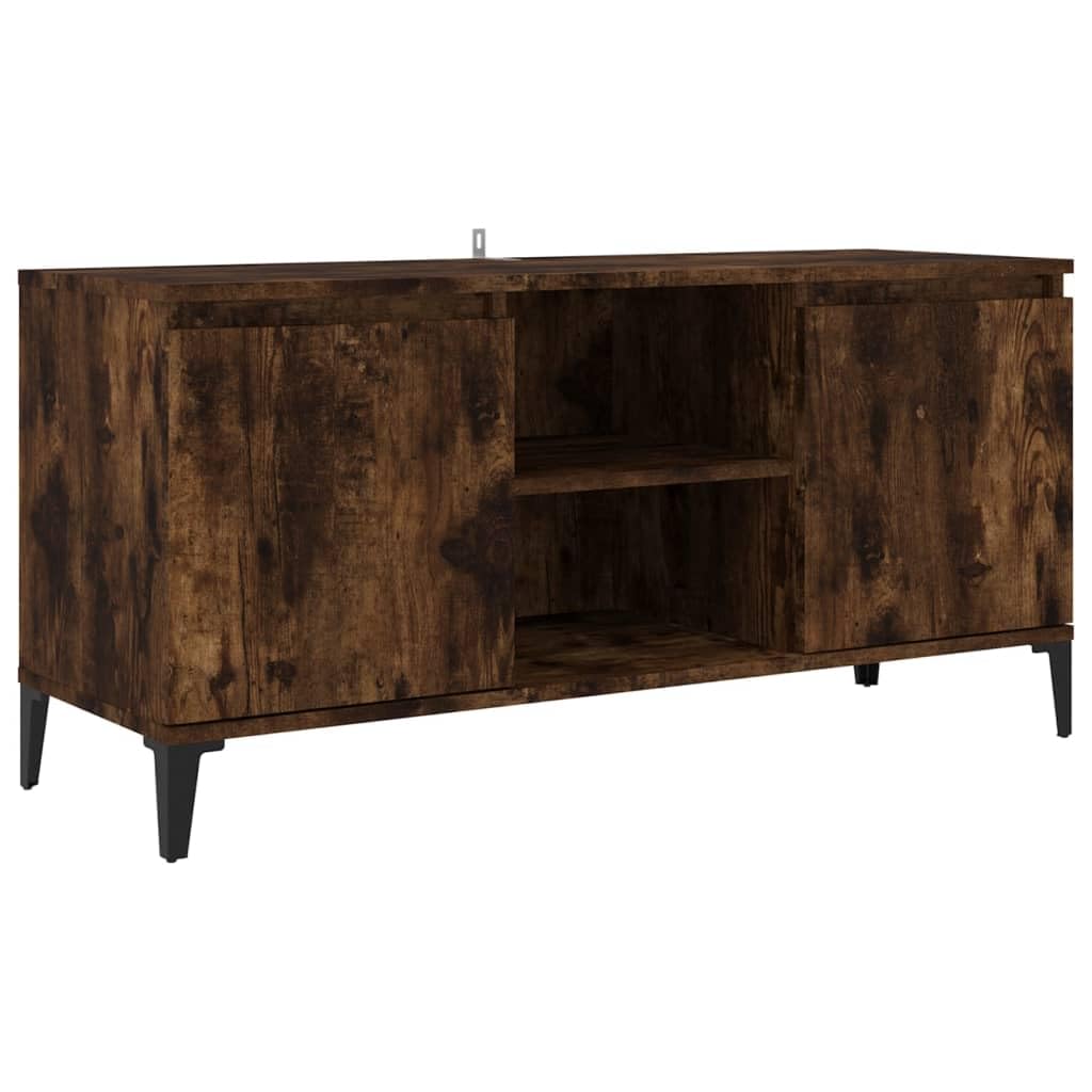 Mobile basso per TV in rovere affumicato, con 4 gambe in metallo, 103,5 x 35 x 50 cm, moderna credenza per TV con 2 ripiani e 2 scomparti, stabile, per soggiorno e camera da letto