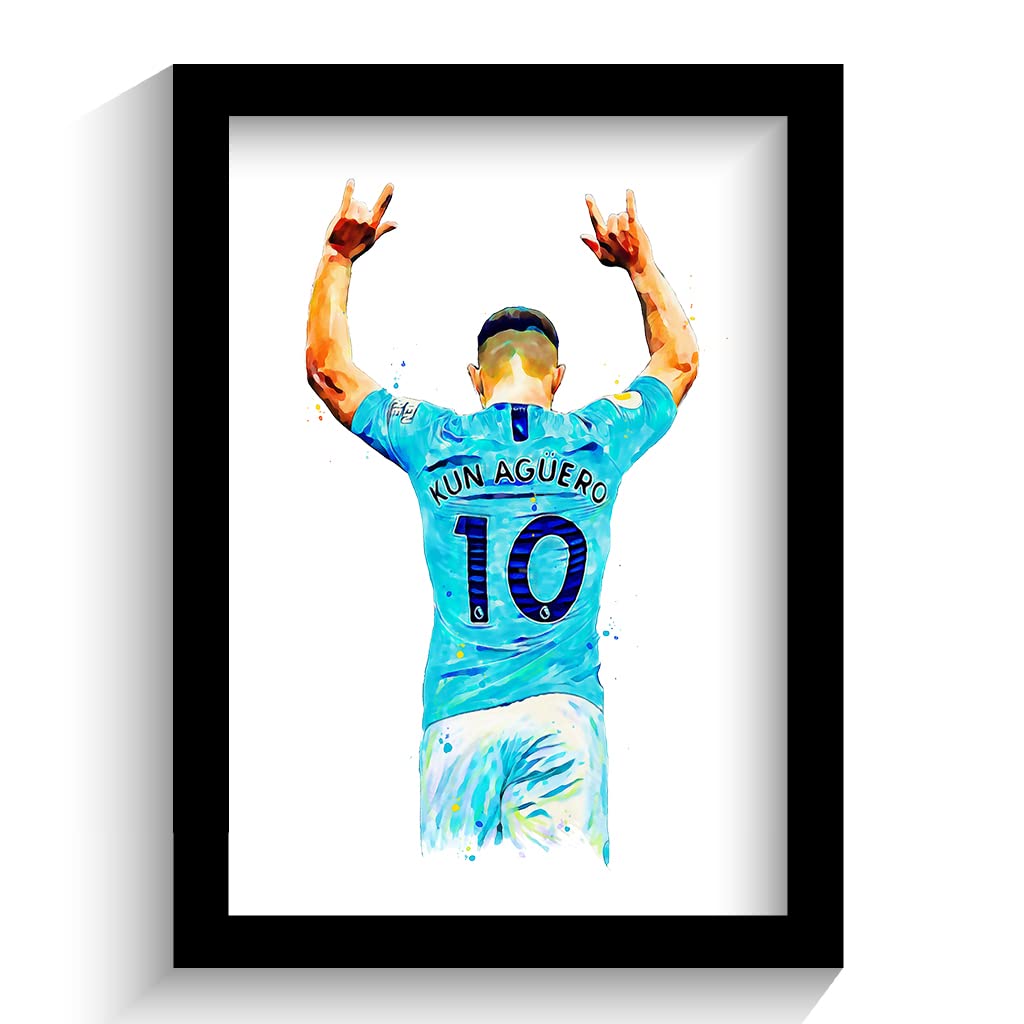The Football Print Room Black Manchester City | Sergio Aguero Man Framed Art