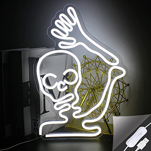 Skeleton Skull Neon Light Sign for Halloween Wall Decor - LED Bar Party Decoration