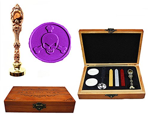 Coffret en bois Crâne de scellage de cire pour invitations de mariage