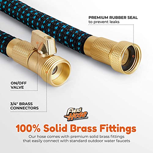 Flexi Hose with 8 Function Nozzle Expandable Garden Hose, Lightweight & No-Kink Flexible Garden Hose, 3/4 inch Solid Brass Fittings and Double Latex Core, 25 ft Blue Black
