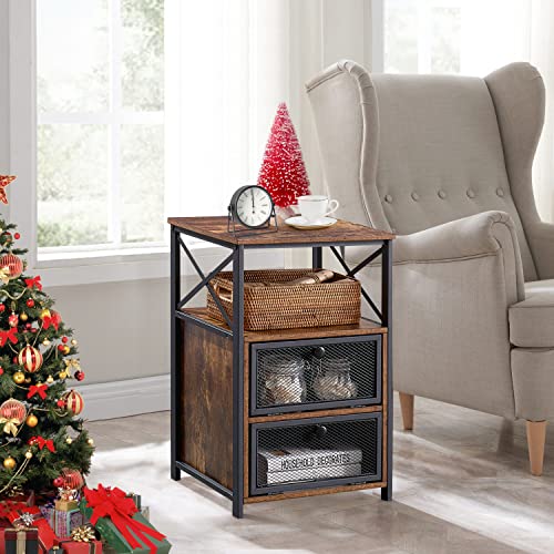 Image of VECELO Nightstand Set of 2, End Table with Flip Drawer, Modern Night Stand for Bedroom,Living Room, Office, Easy Assembly, Walnut Brown