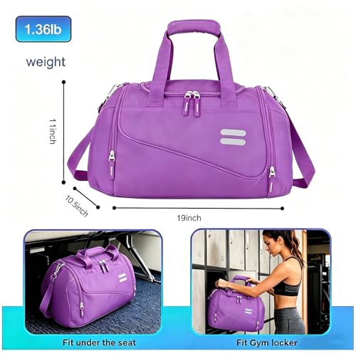 Image of Gym Bag for Men & Women - 30L Duffel Bag with Shoe Compartment, Weekender Water Resistant Duffle Bag for Travel, Sports, Fitness & Workouts, Purple