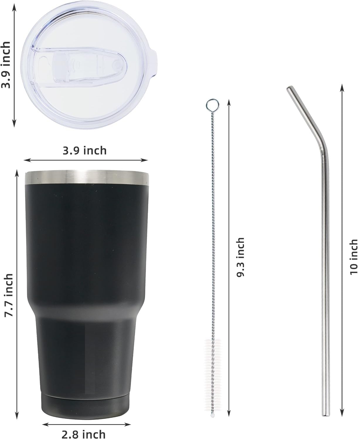 keskriva Tumbler with Lids and Straws,Stainless Steel Vacuum Insulated Coffee Powder Coated Travel Mug Leak Proof Straw Lid & Flip Metal 1 Brush 30oz Cleaning Brush, Double Wall Insulated(Black 2