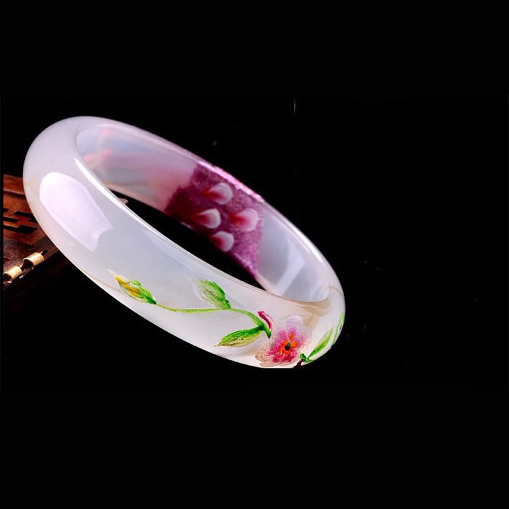 Bangle de Jade para Mujeres Buena Suerte Brazalete de Brazalete Jade Bangle Fashion Vintage Pulsera de Piedra Navidad (Bangle13, 58-59 mm)