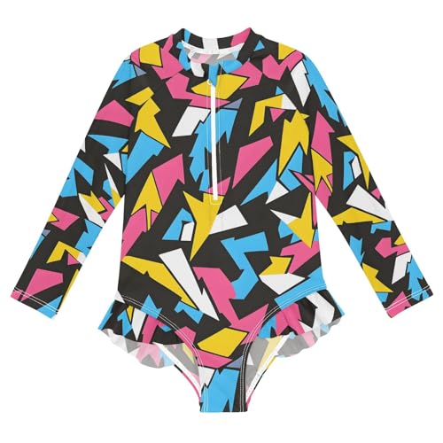 ALAZA Toddler Swimsuit Girl Bathing Suit Swimwear Rash Guard Lightning Long Sleeve 3T