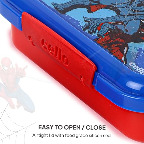 Image of CELLO Lunch On 3D Spiderman Design Kids Combo Set Red | Inner Compartment Lunch Box with Insulated Water Bottle Leak Proof Airtight Lightweight Tiffin Box Water Bottle Set for School Kids Boys Girls