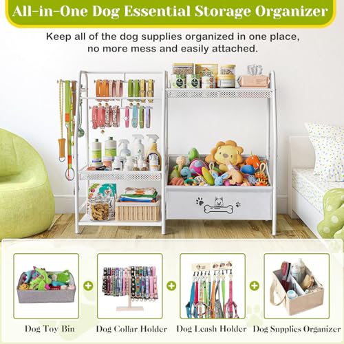Large Dog Toy Basket with Dog Storage Organizer, Trapezoid Dog Toy Bin Box with Collar Leash Holder Hook, Dog Toy Holder Chest Pet Storage Cabinet for Living Room, Dog Essentials for Dog Lovers Gifts - Image 4
