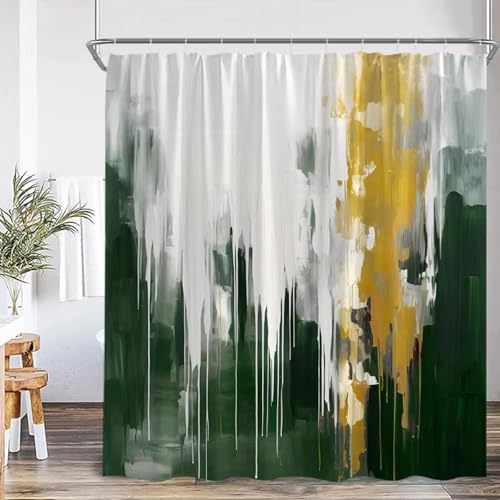 Rideau de douche abstrait vert et blanc en polyester moderne 120x213cm