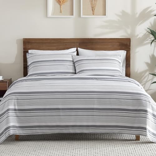 ClevaHome Queen Sheets Set - 4 Piece Fitted Bed Sheet Set, Stone Stripe