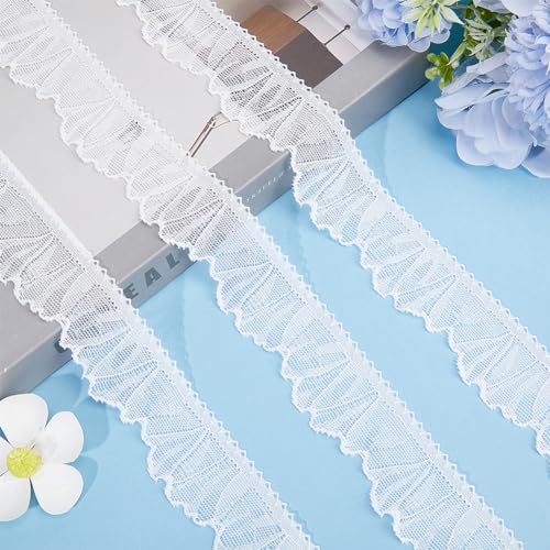 GORGECRAFT 18m Stretch Lace Trim 3.5cm Wide Elastic Lace Ribbon Mesh Tulle Gathered Edge Fringe Trimmings for DIY Sewing Crafts Garment Applique Wedding Decoration Gift Wrapping Black - Image 4