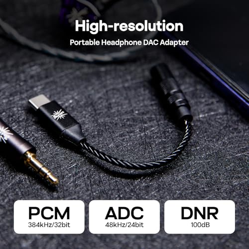 Image of Linsoul Kiwi Ears AD1 Type-C to 3.5mm Female Headphone DAC Adapter Cable, USB C to Aux IEM Dongle with KT02H20 Chip, High Res 32bit /384kHz, CTIA-Standard for iOS /Android /Windows Smartphones (Black)