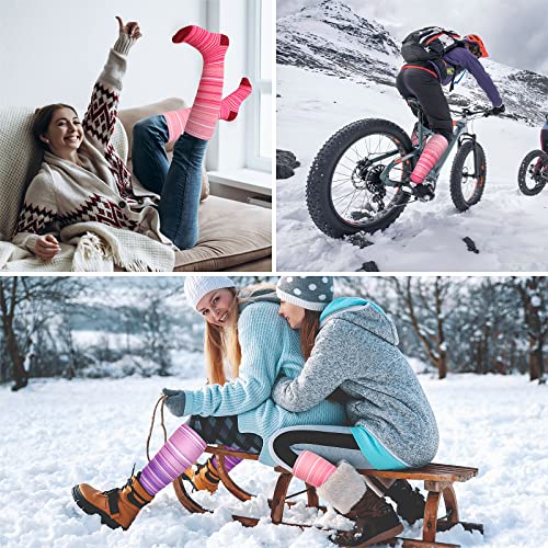 Ski Socks For Men Women, 2 Pair Warm Snowboard Socks Winter Skiing Socks Knee High Over Calf Snow Socks (Size M(5-8.5), Pink + Purple) #TOP1