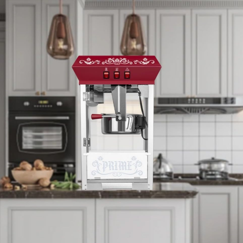 Image of Commercial Popcorn Maker Machine,12 Ounce Kettle Stainless Steel Commercial Popcorn Machine with Tempered Glass,Warming Deck, 800W Countertop Popcorn Popper for Parties Red