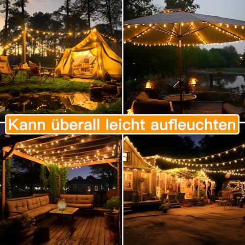 Ollny Solar Lichterkette Aussen wetterfest 12M 100 LED, IP65 wasserdicht Lichterkette Außen Solar mit 8 Modi, Solar Lichterkette Outdoor für Garten Terrasse Balkon Hochzeit(Warmweiß)