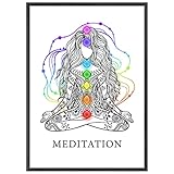 JUNOMI® Meditation Poster mit Chakren DIN A2, Chakren Poster, Yoga Zubehör für Studios, perfekte Yoga Geschenkidee, | ohne Rahmen