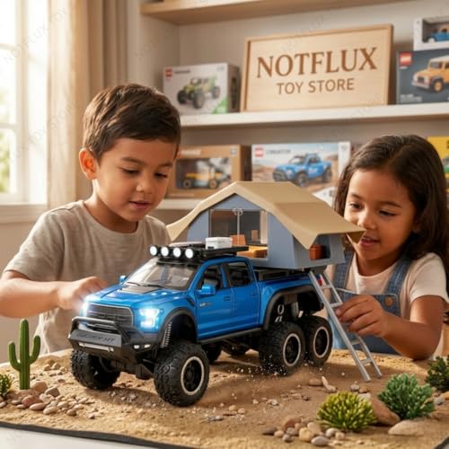 Image of 1:24 Ford Raptor F-150 Camping RV Toy Car - Realistic Diecast Metal Truck with Pullback Action for Kids & Collector Display [Multicolor] [Pack of 1]