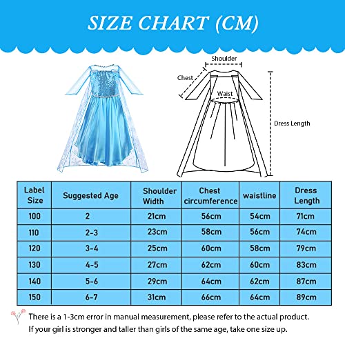 AOMIG Elsa Meisjes Prinses Jurk, 3 stuks Kostuum met Kroon en Toverstaf, Meisjesjurk kinderkostuum Feestjurk Luxe Partij Costumeren - Image 3