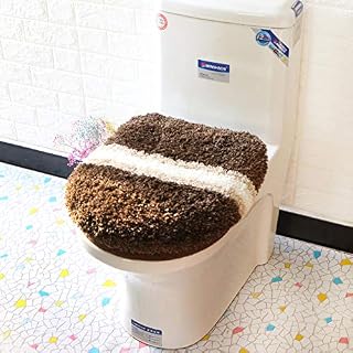2 Piece Set Cartoon Toilet seat Universal Toilet seat Toilet Cover Cover-Brown Plush Two-Piece Suit