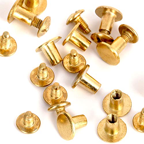 Round Flat Head Chicago Screws Buttons For Leather Crafting, 1/4 Inches (6Mm) Repair Screw Post Fastener, Metal Nail Rivet Studs, Gold, 30 Sets, Diameter 5/16 Inches (8Mm) #TOP1
