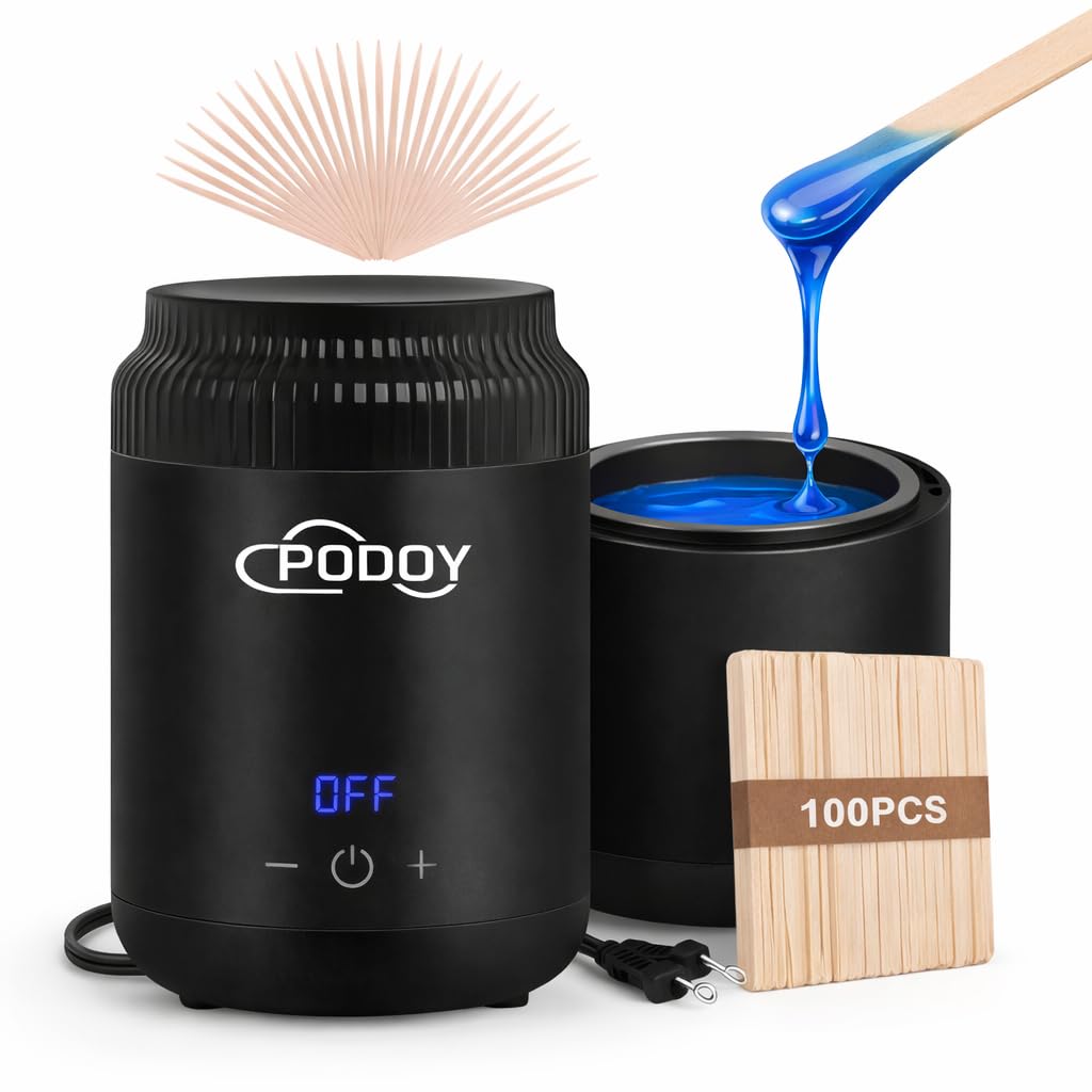 Podoy Mini Wax Pot Warmer for Hair Removal, Small Portable Travel Wax Melt Heater Machine Digital Display for SPA Salon Brow Body Nose Upper Lip Hair Waxing with 100 Waxing Sticks
