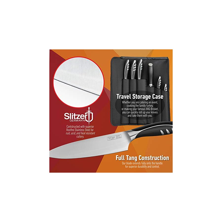 Slitzer Germany 7-Piece Chef's Knife Set, Ergonomically Designed, Professional Grade Chef Knives, Great addition to any kitchen