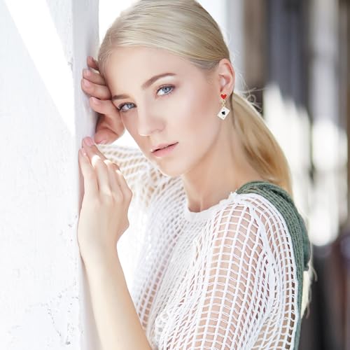 Queen of Hearts Earrings, Asymmetric Red Heart Poker Clock Dangle Earrings for Women, Trendy Costume Accessories Jewelry (White, Red, Black)4