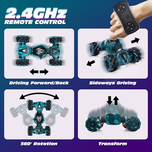 Tecnock Coche teledirigido con Control Manual rápido, 2,4 GHz, 4 WD, rotación de 360°, Coche de Deriva, 3 Cargadores, batería de Coche de Carreras con iluminación fría, Adecuado para Mucho Terreno - imagen 3