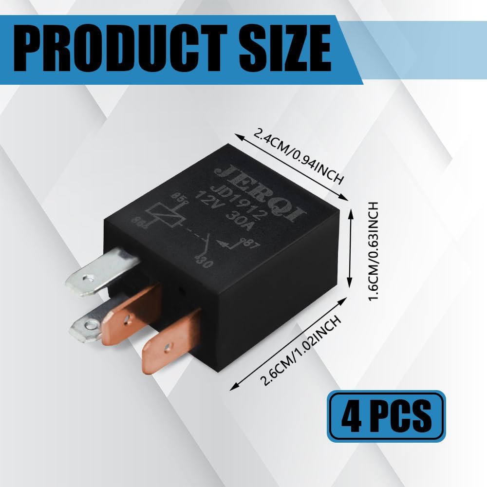 4PCS 4 Pin 12V 30A Relays, Starter Relay, Multi-Purpose Waterproof Auto Standard Relay, High Performance Auto Plug and Play Motor Replacement Accessories Fit for Most Vehicles (4 Pin, 4PCS)