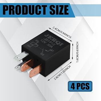 4PCS 4 Pin 12V 30A Relays, Starter Relay, Multi-Purpose Waterproof Auto Standard Relay, High Performance Auto Plug and Play Motor Replacement Accessories Fit for Most Vehicles (4 Pin, 4PCS)