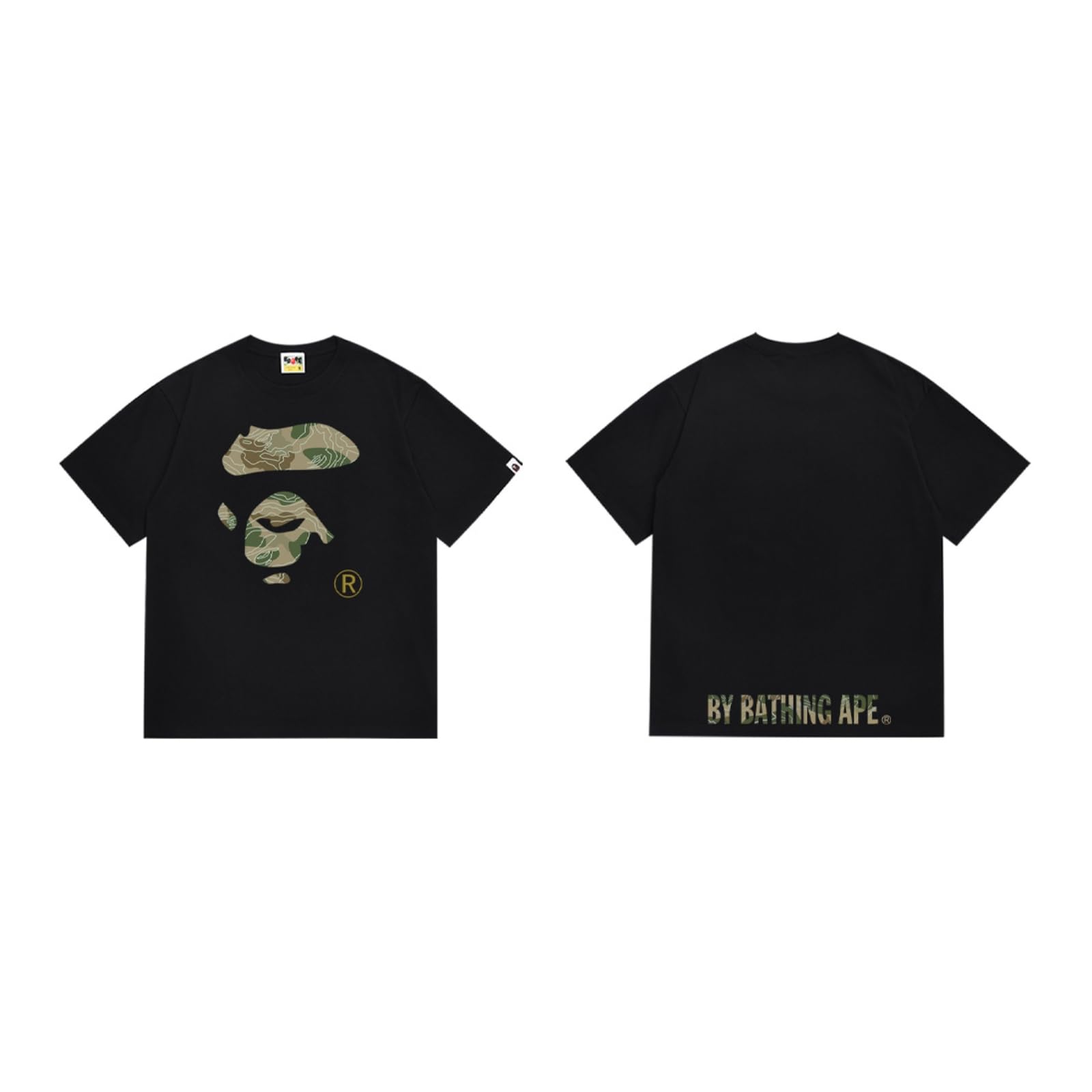 24ss para moda codzienna koszulka BAP z głową małpy i małą małpką kamuflaż okrągły dekolt sweter luźny T-shirt z krótkim rękawem