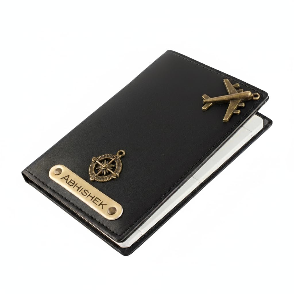 Personalised Name & Charm Leather Passport Cover Holder for Men & Women-Black-image-38
