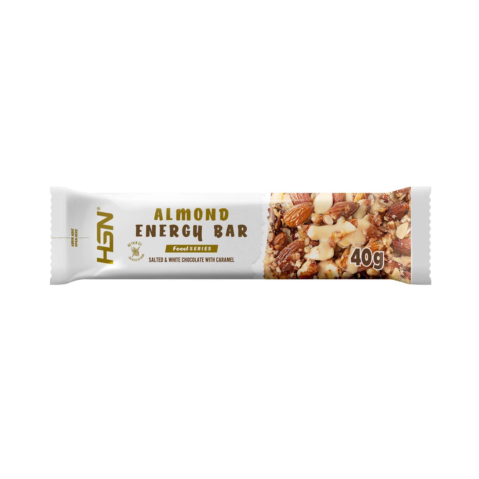 HSN Barritas Energéticas de Almendra Almond Energy Bar | Chocolate Blanco Caramelo Salado - 18 unidades de 40g | Ingredientes Naturales | Sin Aceite de Palma Sin Azúcares Añadidos | Apto Vegetariano