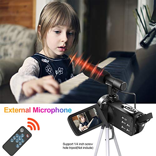 Video Camera Camcorder with Microphone Ultra HD 2.7K 30MP YouTube Vlogging Camera IR Night Vision 3.0 Inch IPS Touch Screen 16X Digital Zoom Camera with Handheld Stabilizer and Remote Control