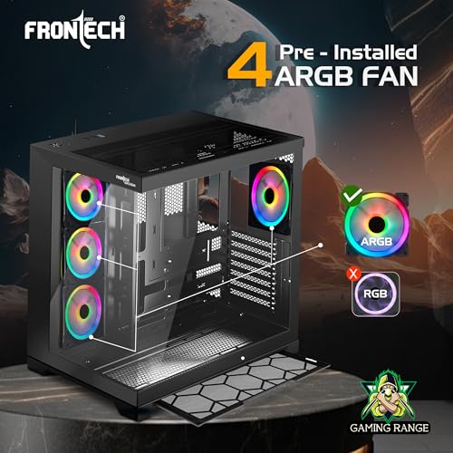 Image of Frontech Arcadia Gaming Computer Cabinet | Mid-Tower PC Case | Tempered Glass Front & Side Panel | 4 Pre-Installed 120mm ARGB Fans | Magnetic Dust Filter | USB 3.0 (FT-4343)
