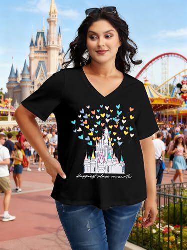 Image of NANYUAYA Plus Size Magic Shirts for Women Castle Kingdom Graphic Magical T Shirt Cute Holiday Princess Tee Vacation Tops