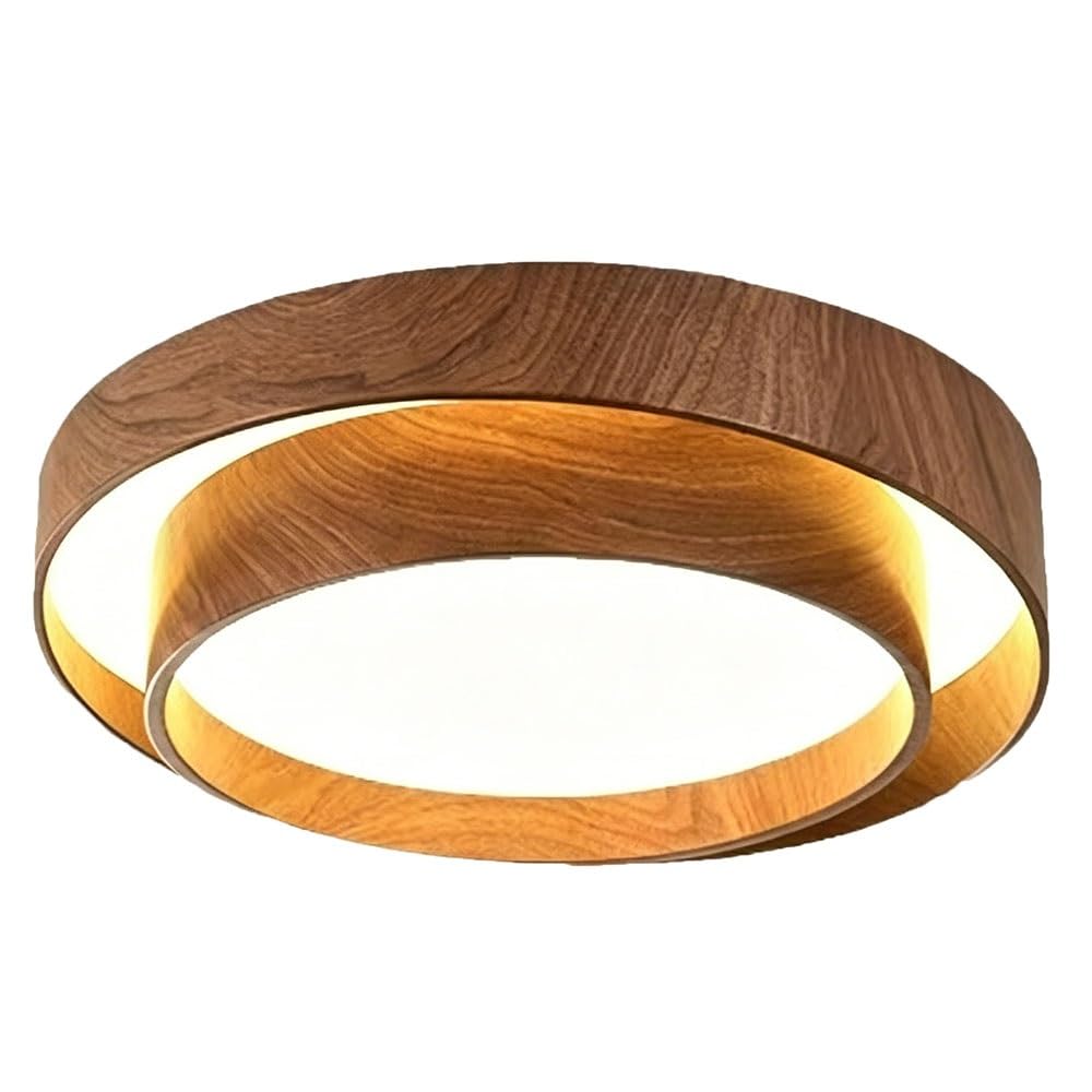FEITENGDA Modern Wood Grain Flush Mount Ceiling Lamp Minimalist Round Lampshade Ceiling Light Indoor Dimmable Close to Ceiling Light Fixture for Bedroom Living Room Bathroom