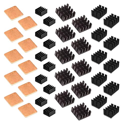 Easycargo 30 pcs Raspberry Pi Heatsink Kit Aluminum + Copper + 3M 8810 thermal conductive adhesive tape for cooling cooler Raspberry Pi 3 B+, Pi 3 B, Pi 2, Pi Model B+ (30 pcs)