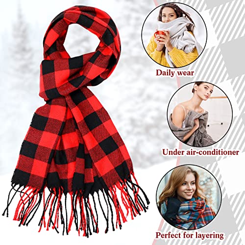Handepo 6 Pieces Christmas Buffalo Plaid Scarf Women Shawl Wrap Soft Silky Scarf Red White Black Gray Blue Large Wedding Fur Shawl for Women Men Christmas, 74.8 x 12.6 Inches3