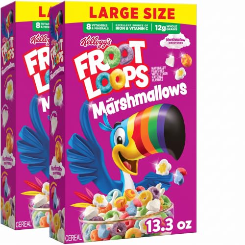 Kellogg's Froot Loops with Marshmallows Breakfast Cereal, 12g Whole Grain, Large Size, 13.3 oz (Pack...