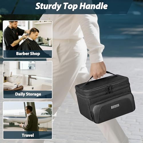 CURMIO Doppellagig Friseurtasche, Haarschneider Organizer Tasche Kompatibel mit Wahl/Hatteker/Andis/Ufree Haarschneidemaschinen und Zubehör, Leere Friseur Werkzeugtasche, Schwarz