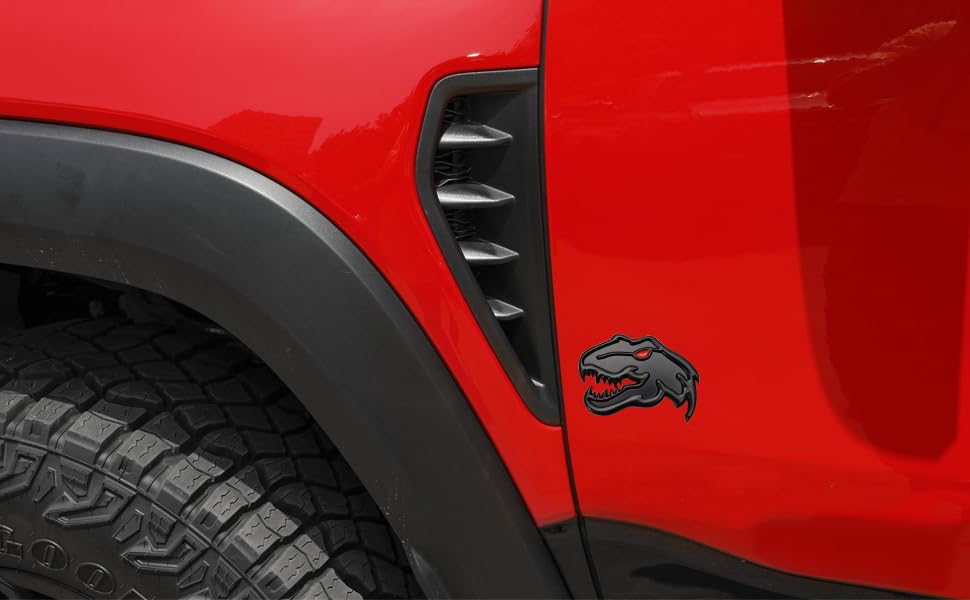 Image of A Pair Redeye Dinosaur Metal Emblem for Dodge RAM TRX 1500 2500 3500 Charger Challenger (Matte Black)