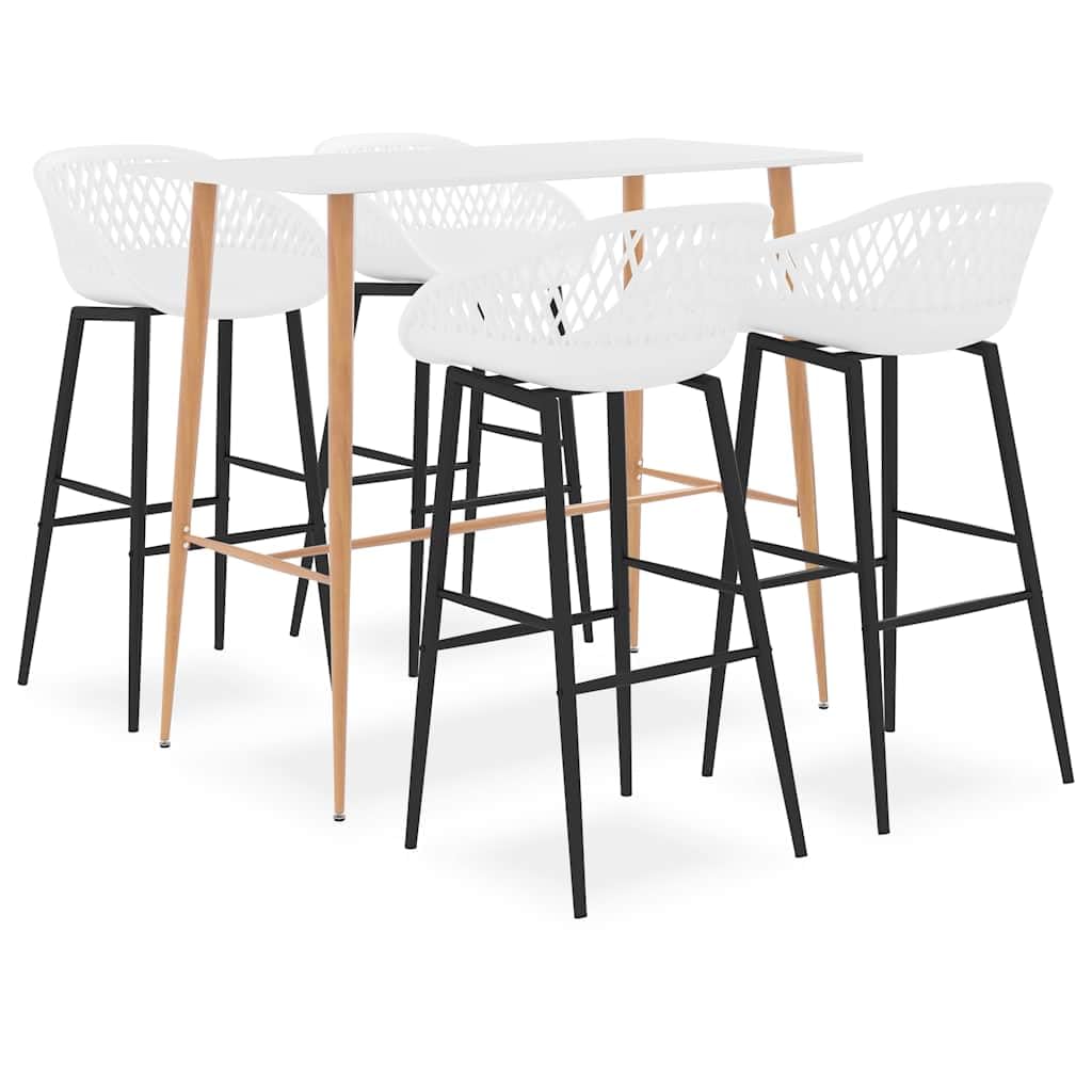 Juego de 5 taburetes ergonómicos con tablero de fibra de densidad media, patas de metal en imitación de madera, 120 x 60 x 105 cm, 4 taburetes ergonómicos con respaldo de red, ideal para